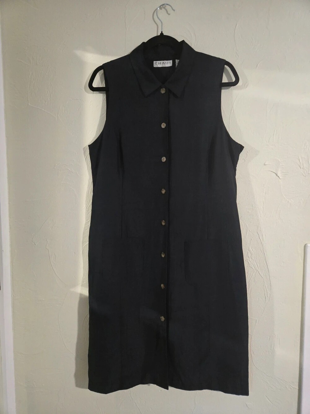 Vintage Chaus Sport 100% Silk Button-Down Sleeveless Midi Dress